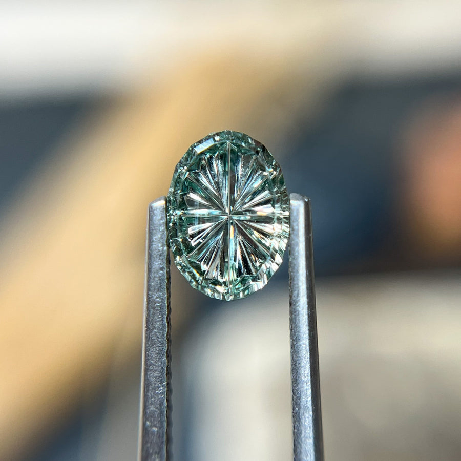 Oval Blue Green Montana Sapphire StarBrite™ Cut by  John Dyer