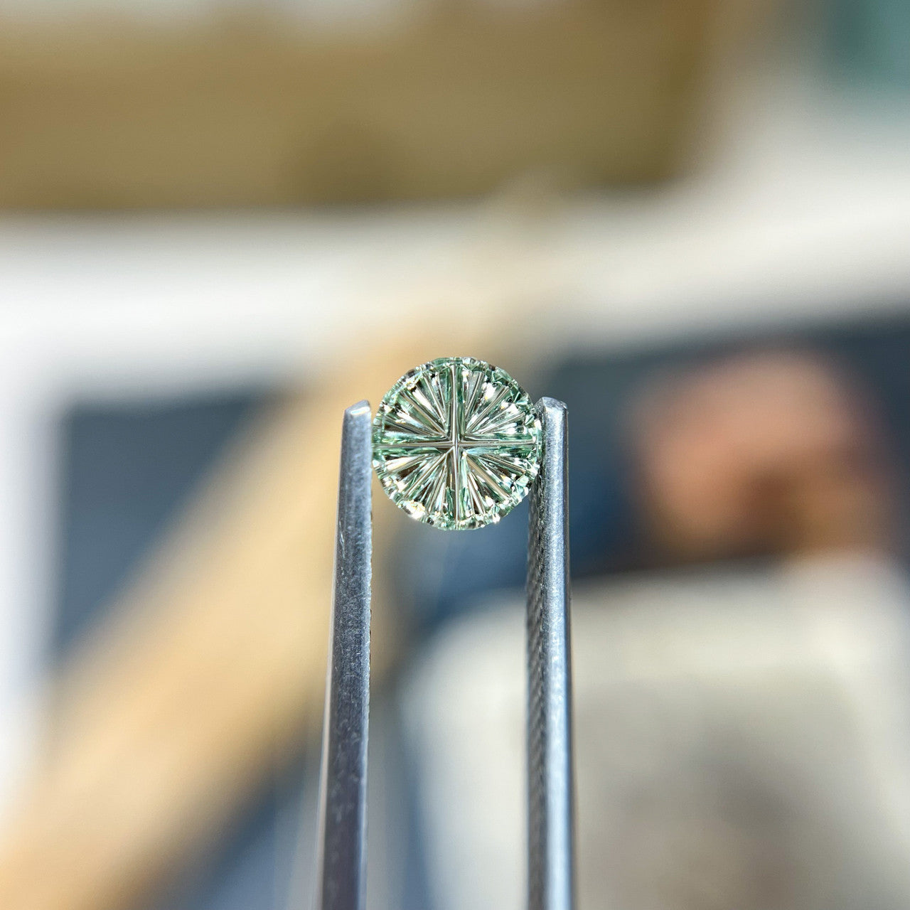 Light Green Round Montana Sapphire StarBrite™ Cut by  John Dyer