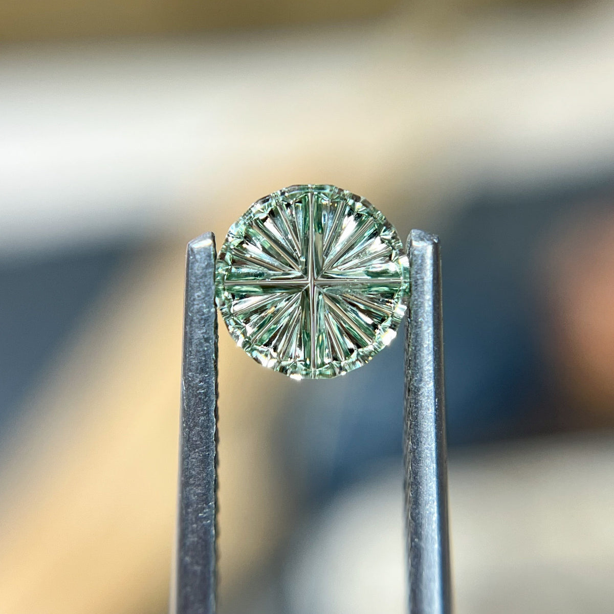 Light Green Round Montana Sapphire StarBrite™ Cut by  John Dyer