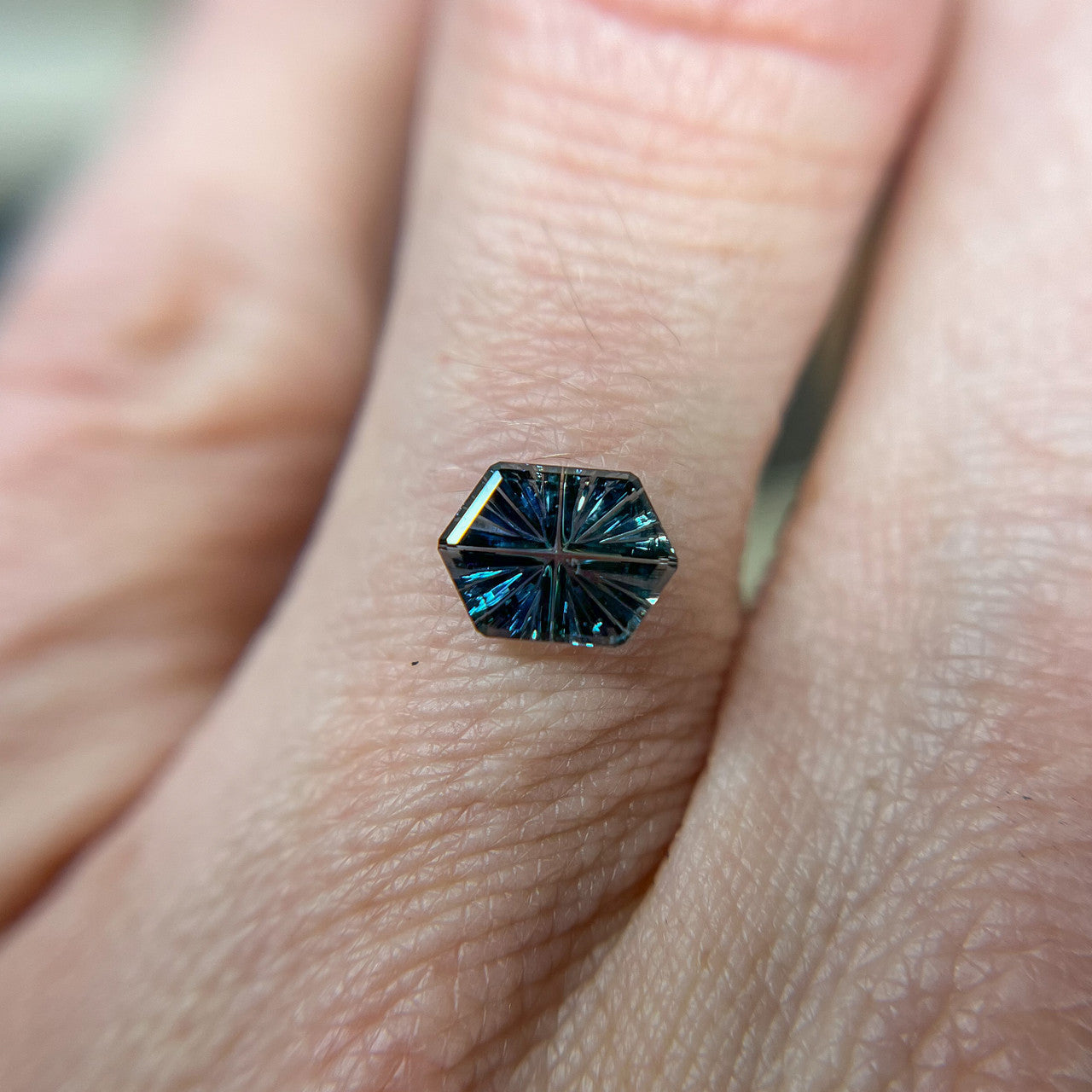 Brilliant Teal Blue Hexagon Sapphire StarBrite™ Cut by  John Dyer