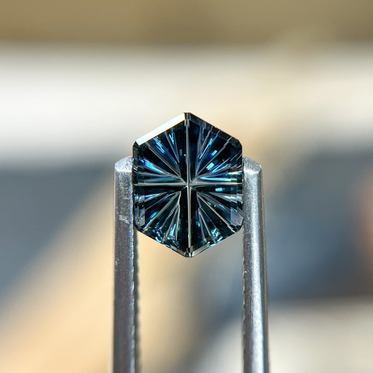 Brilliant Teal Blue Hexagon Sapphire StarBrite™ Cut by  John Dyer