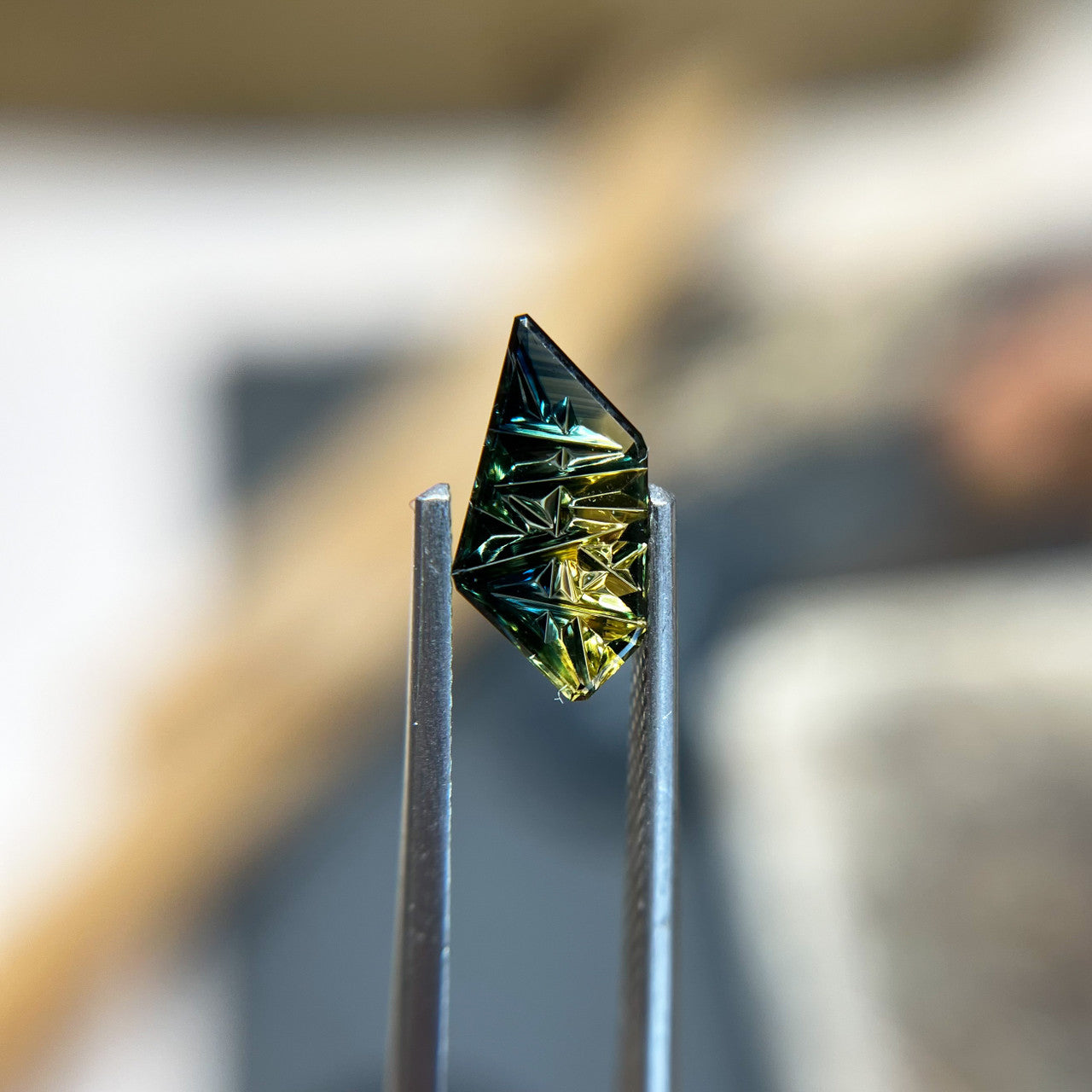 Teal Lime Parti Color Freeform Australian Sapphire Dreamscape™ Cut by  John Dyer