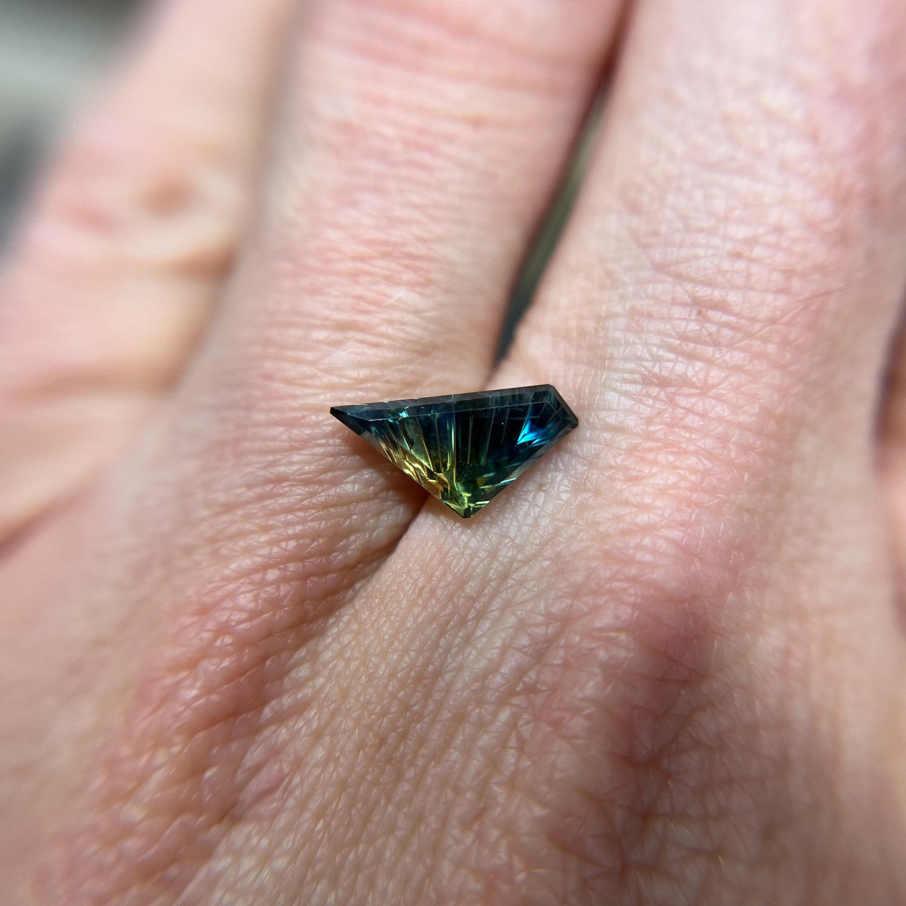 Elysian Wing Sapphire - Parti Color Teal Green Lime Australian Sapphire, Dreamscape™ Cut by John Dyer