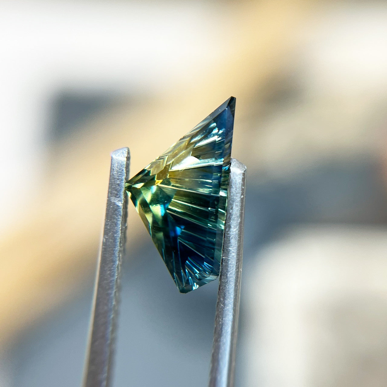 Elysian Wing Sapphire - Parti Color Teal Green Lime Australian Sapphire, Dreamscape™ Cut by John Dyer