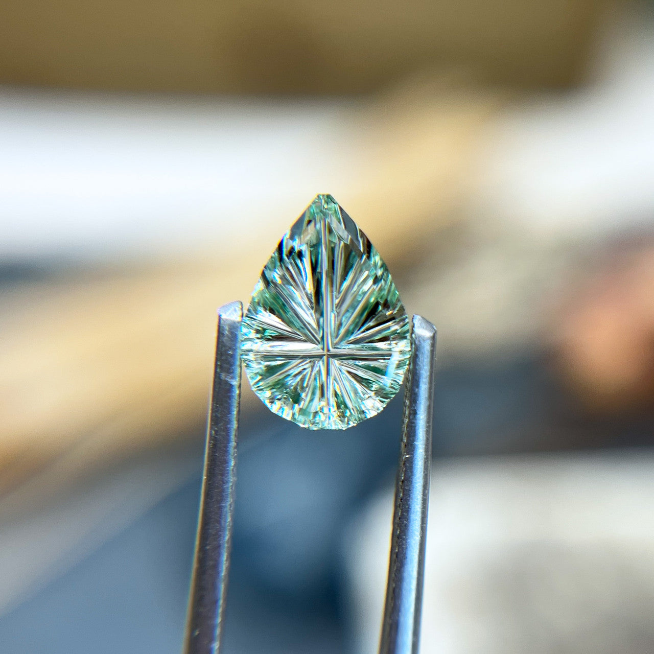 Large Teardrop Blue Green Montana Sapphire StarBrite™ Cut by  John Dyer