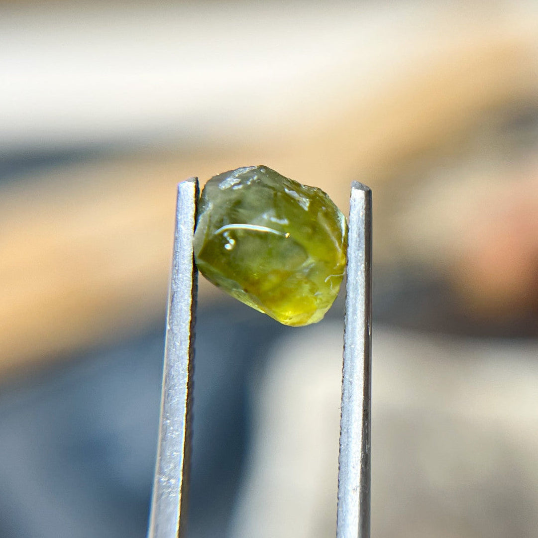 Organically Faceted Parti Color Yellow Green Australian Sapphire