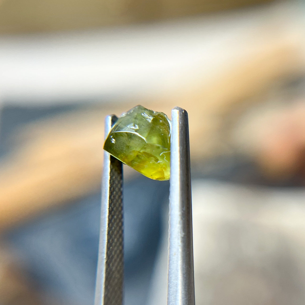 Organically Faceted Parti Color Yellow Green Australian Sapphire