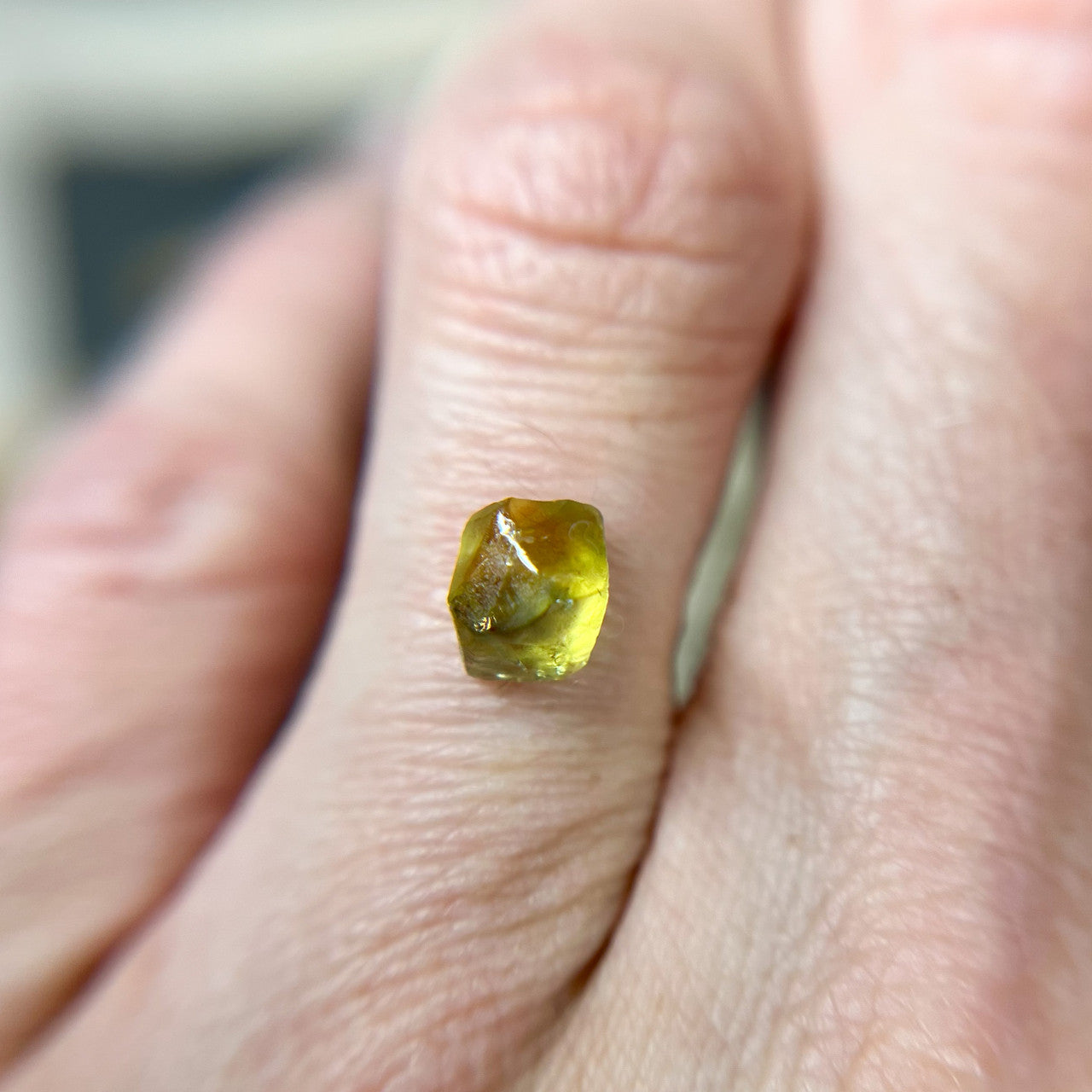 PAYMENTS 1-2 Woodland Solitaire with Organically Faceted Yellow Green Sapphire