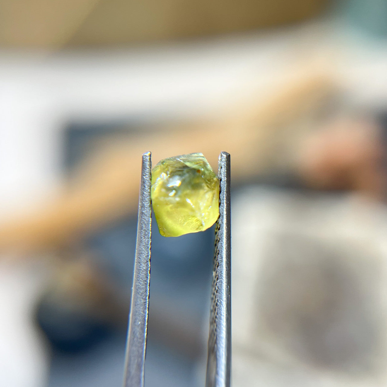 PAYMENTS 1-2 Woodland Solitaire with Organically Faceted Yellow Green Sapphire