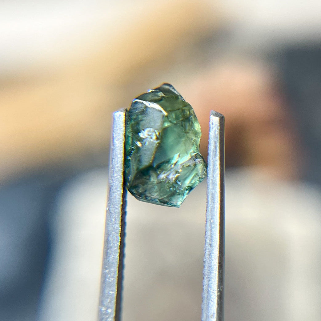 Organically Faceted Teal Blue Sapphire