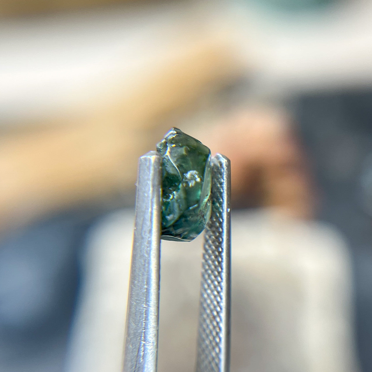 Organically Faceted Teal Blue Sapphire