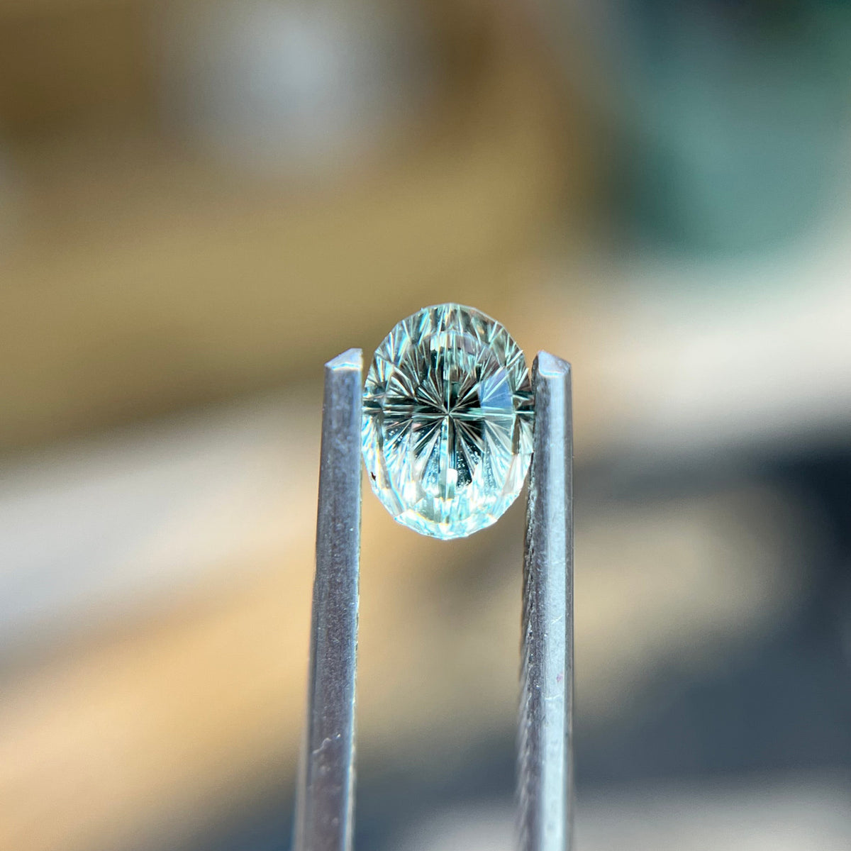 Light Blue Green Oval Montana Sapphire Mirrored Starbrite™ Cut by John Dyer