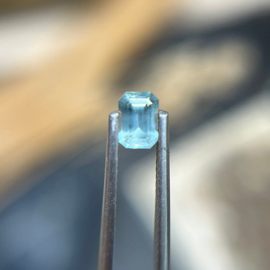 Opalescent Teal Blue Emerald Cut Montana Sapphire