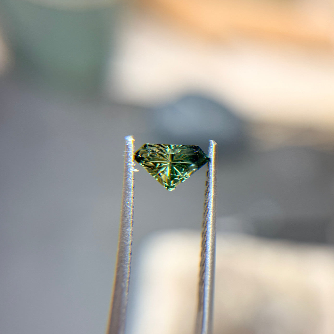 Parti Color Teal Lime Green Sapphire Shield Cut Starbrite™ Cut by John Dyer