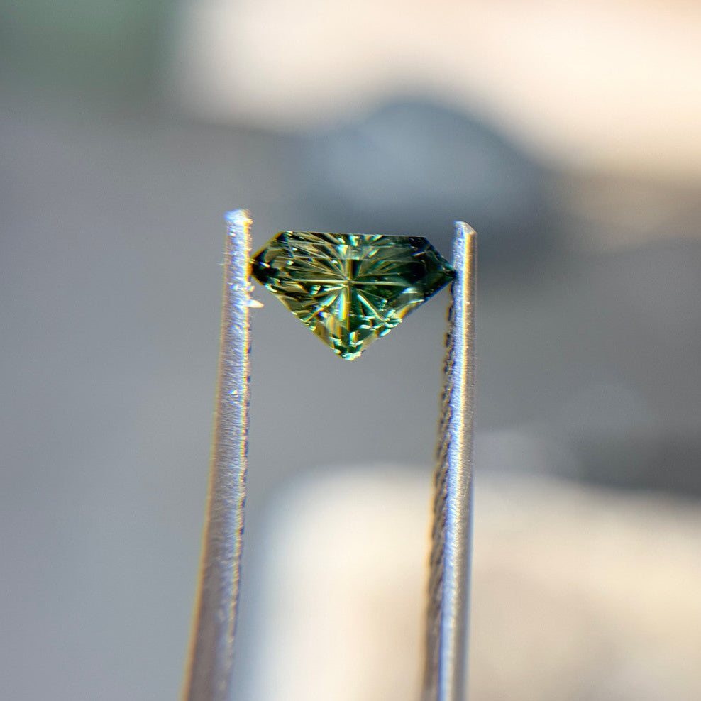 Parti Color Teal Lime Green Sapphire Shield Cut Starbrite™ Cut by John Dyer