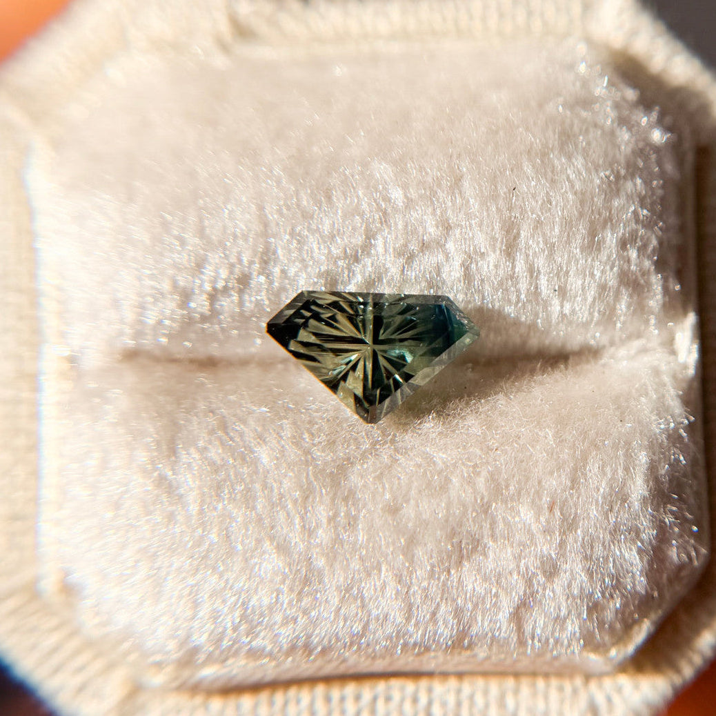 Parti Color Teal Lime Green Sapphire Shield Cut Starbrite™ Cut by John Dyer
