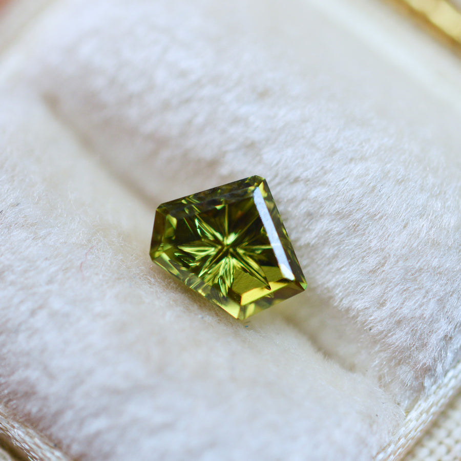 Green Lime Freeform Australian Sapphire StarBrite™ Cut by John Dyer