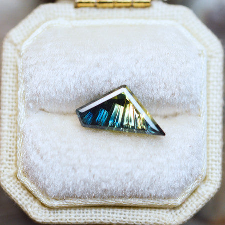 Elysian Wing Sapphire - Parti Color Teal Green Lime Australian Sapphire, Dreamscape™ Cut by John Dyer