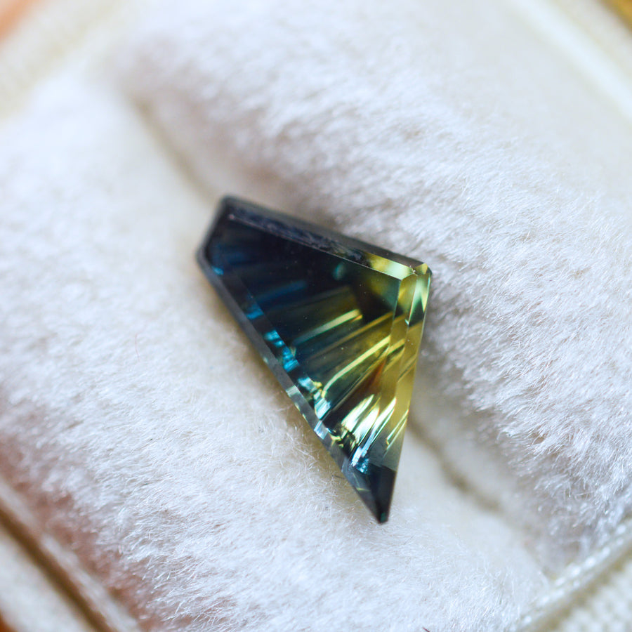 Elysian Wing Sapphire - Parti Color Teal Green Lime Australian Sapphire, Dreamscape™ Cut by John Dyer