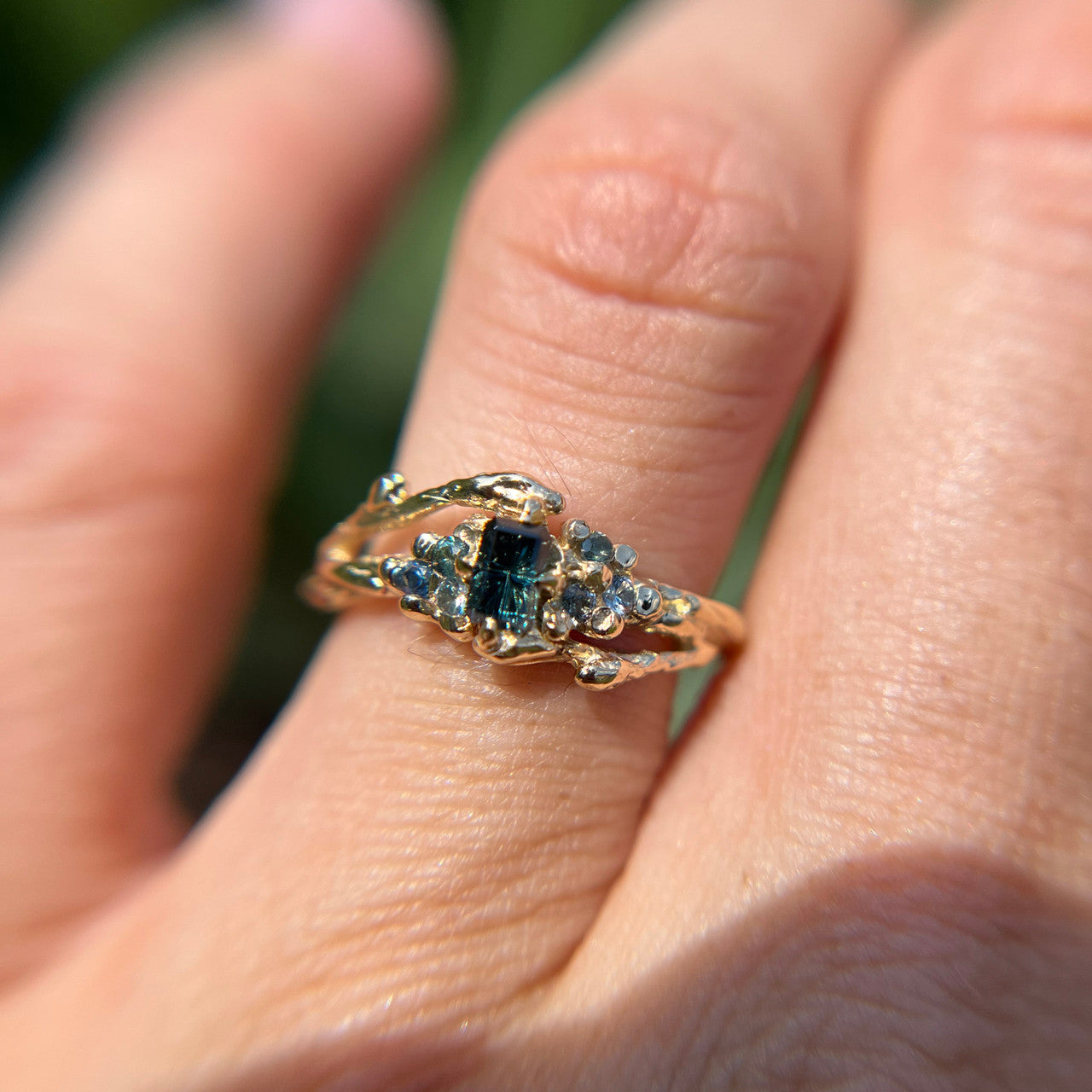 OOAK - Feyre Cluster Ring with a Teal Australian Sapphire Starbrite™ Cut by John Dyer