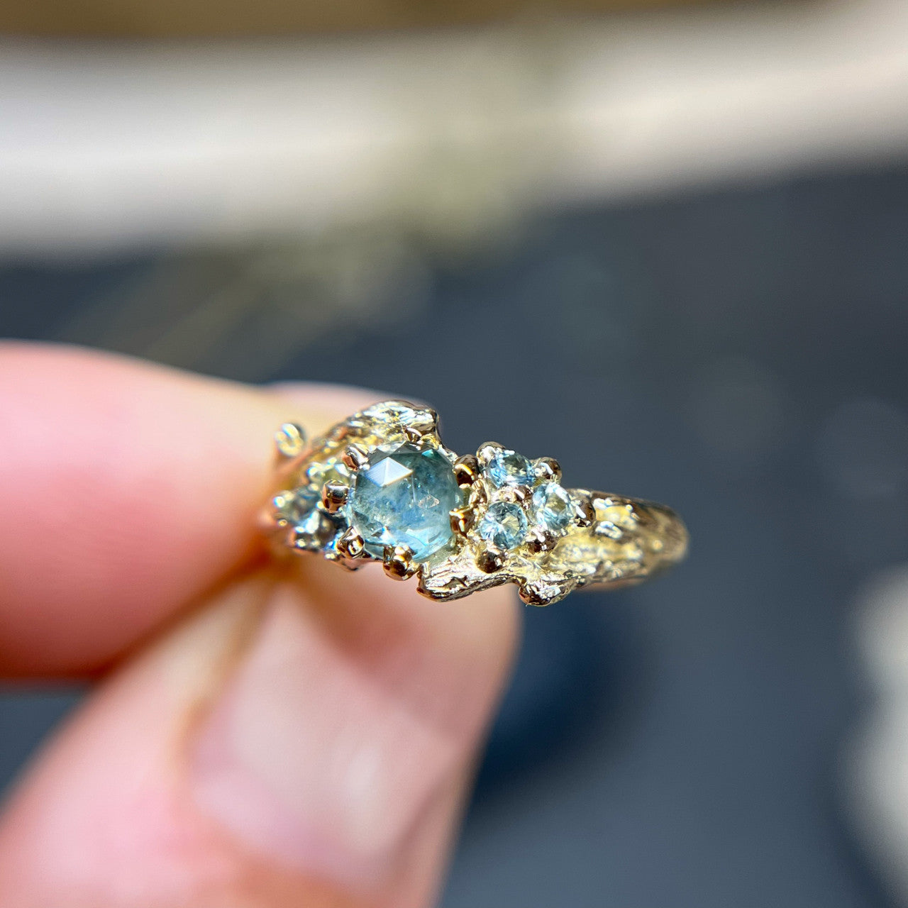 OOAK - Feyre Rose Cut Montana Sapphire Ring