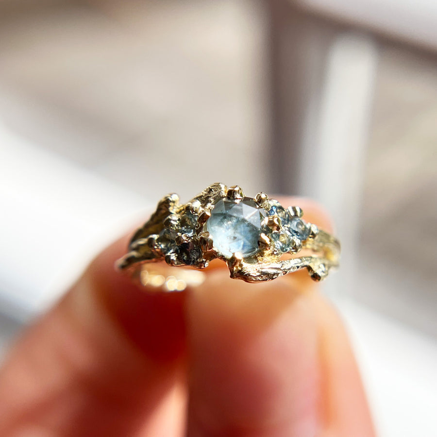 OOAK - Feyre Rose Cut Montana Sapphire Cluster Ring