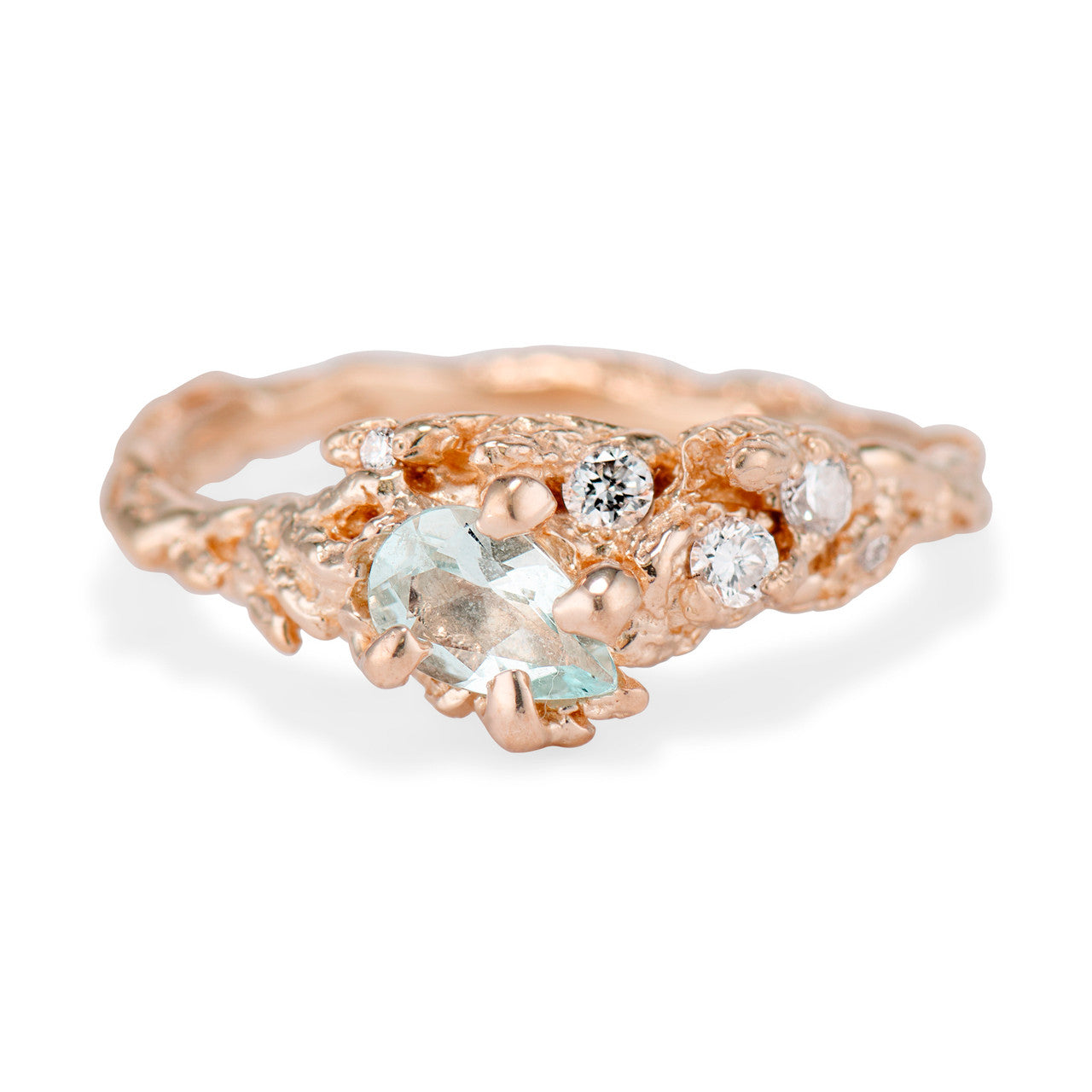 14K Rose Gold Juniper Aquamarine & Diamond Cluster Ring by Olivia Ewing Jewelry