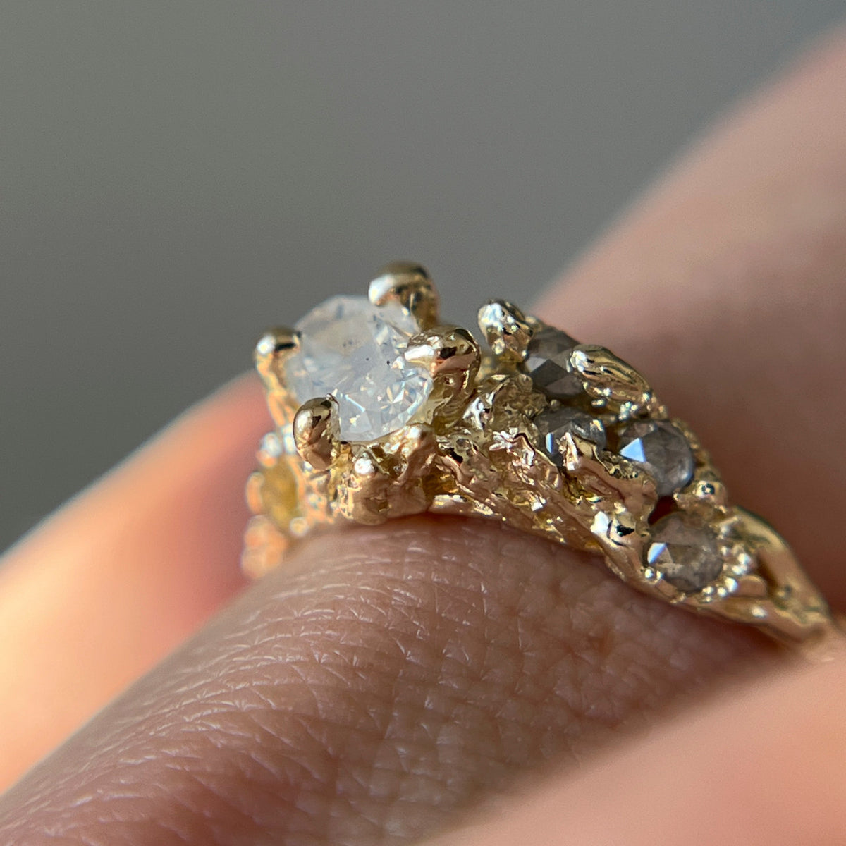 One of a Kind Juniper Opalescent Diamond Cluster Ring by Olivia Ewing Jewelry