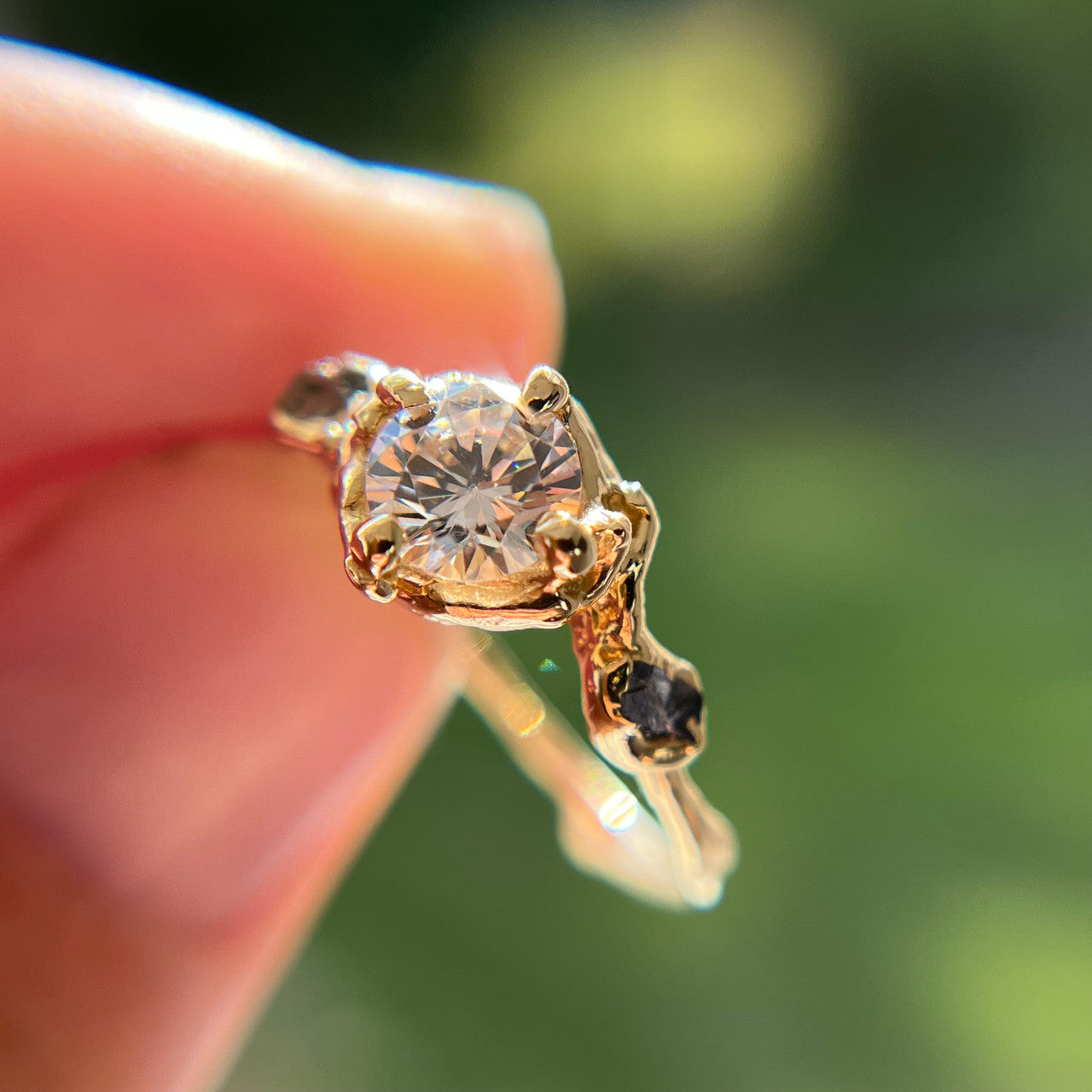 Naples Diamond & Rough Montana Sapphire Trio Ring