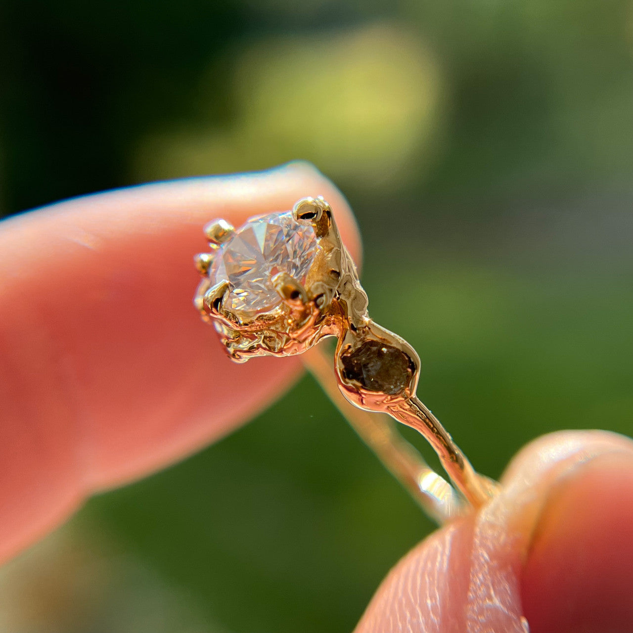 Naples Diamond & Rough Montana Sapphire Trio Ring