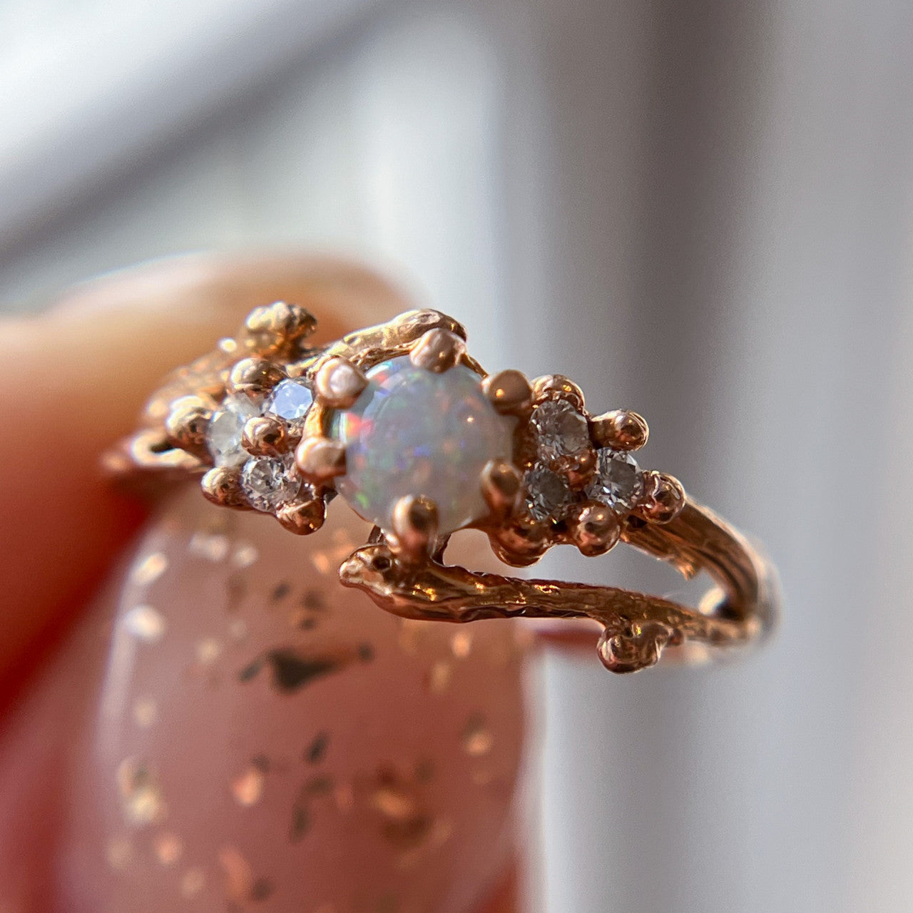 14K Rose Gold Feyre Goddess Opal Cluster Ring