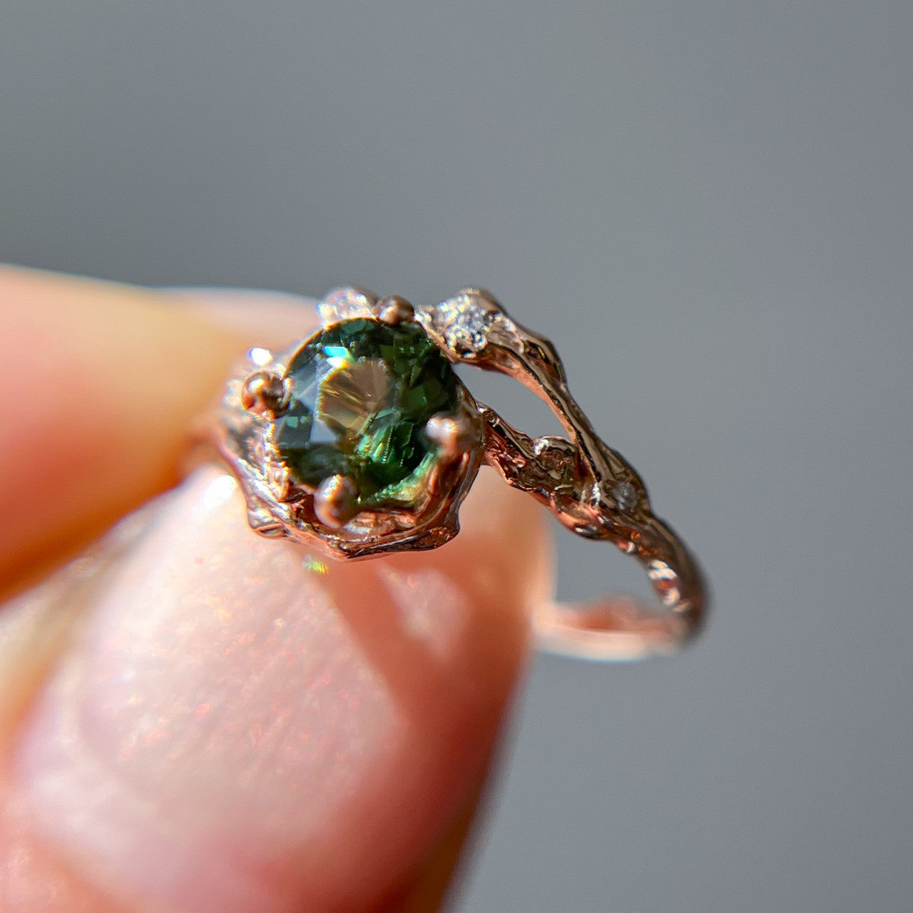 Demi Naples Half Halo w/Green Sapphire