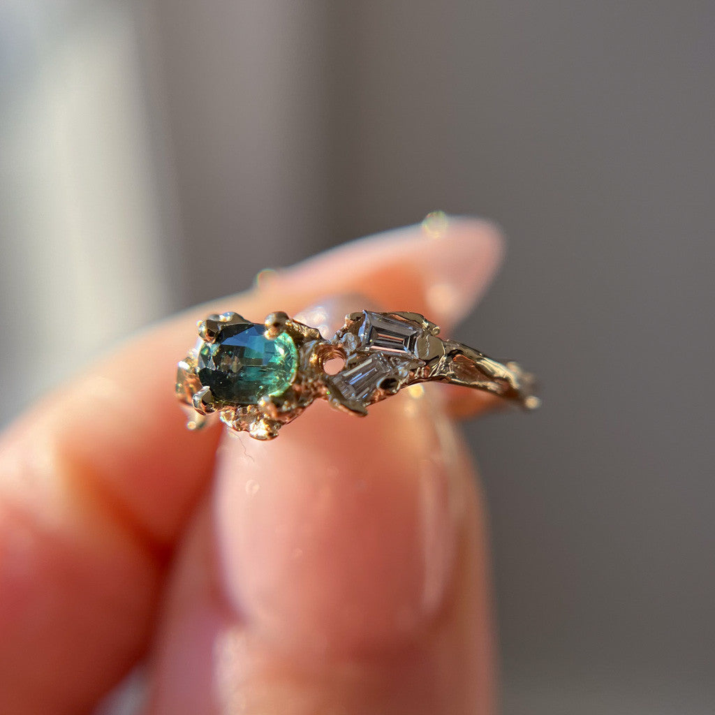 14K Yellow Gold Union Green Sapphire Cluster Ring