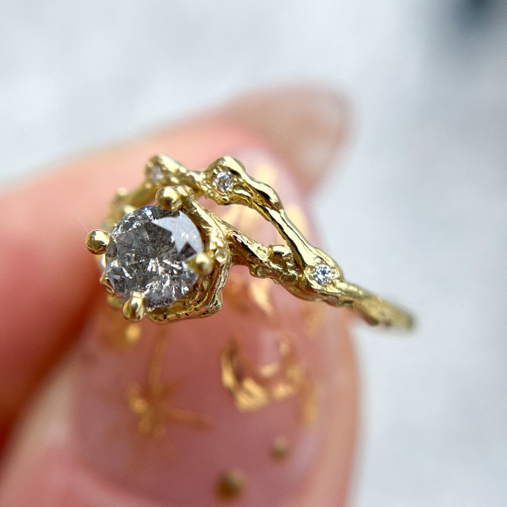 Demi Naples Half Halo w/Salt & Pepper Diamond
