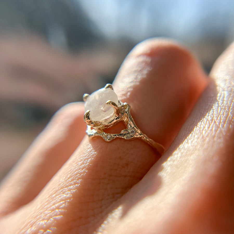 14K Yellow Gold Naples Moonstone Half Halo Ring by OLIVIA EWING Jewelry