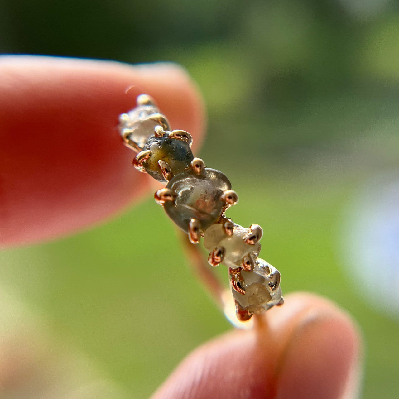 14K Yellow Gold Garland Rough Montana Sapphire Five Stone Ring