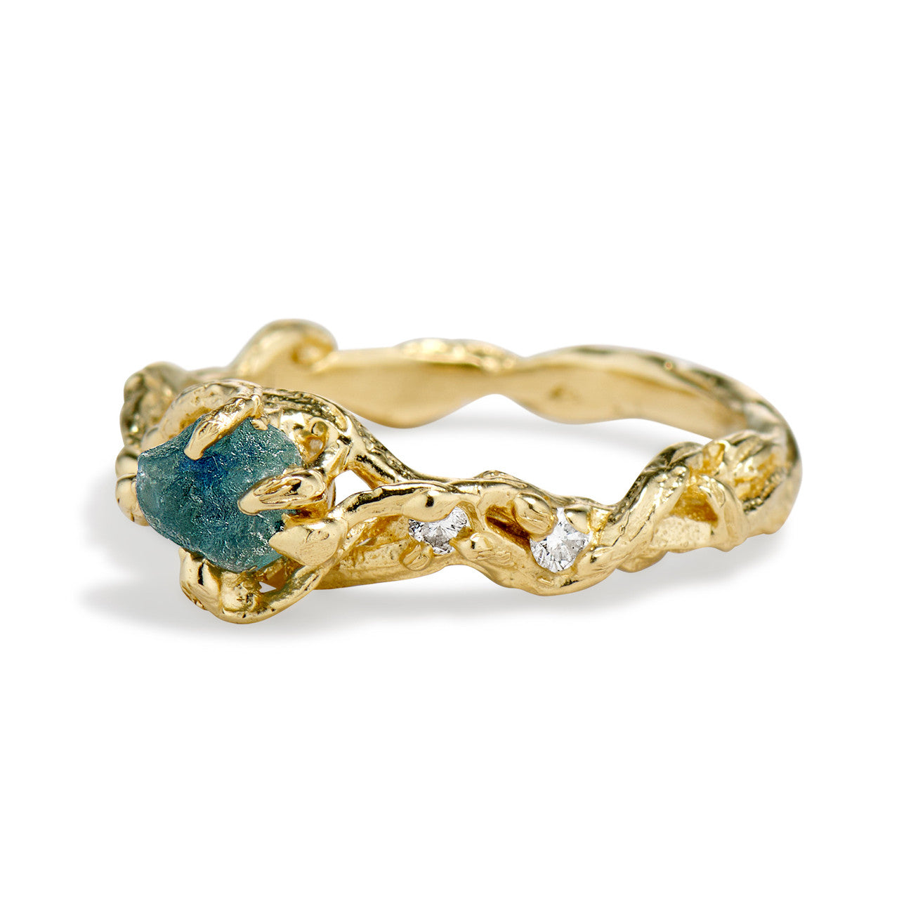 Rough uncut Montana sapphire ring by Olivia Ewing Jewelry