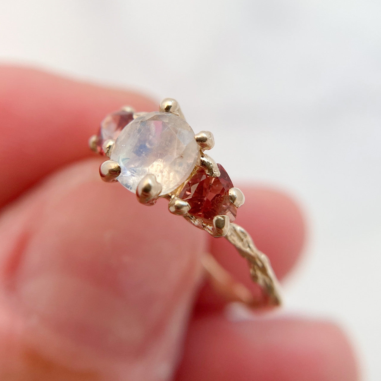 Naples Moonstone & Sunstone Three Stone Ring  - Ready To Ship