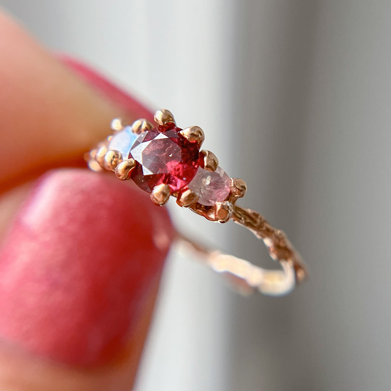 Naples Garnet and Moonstone Three Stone Ring  - Ready To Ship