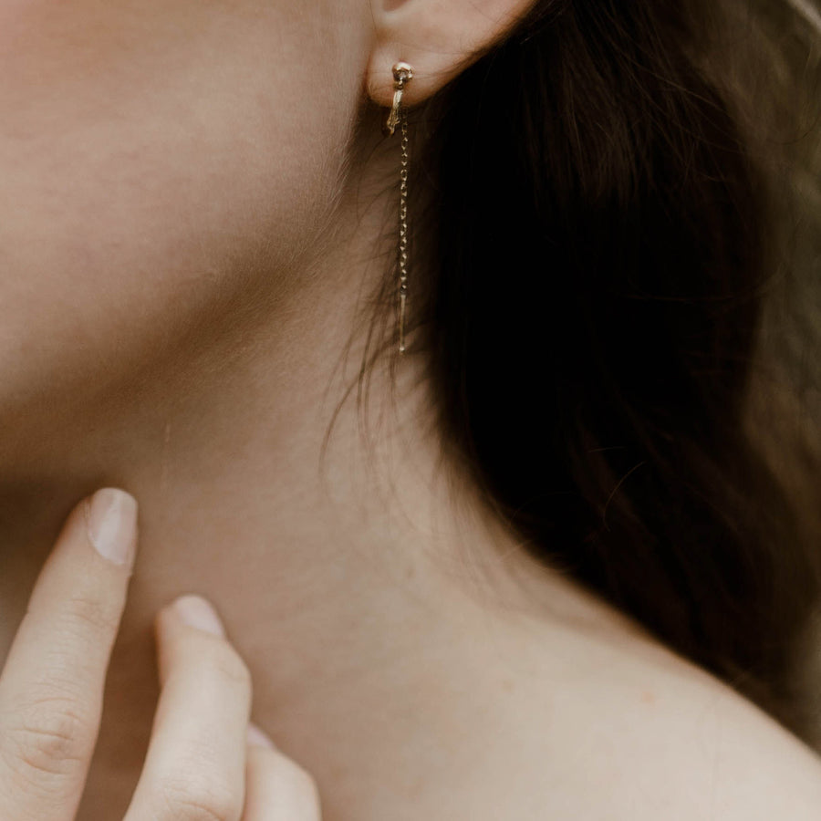 14K Yellow Gold Naples Diamond Chain Hoop Earrings by Olivia Ewing Jewelry