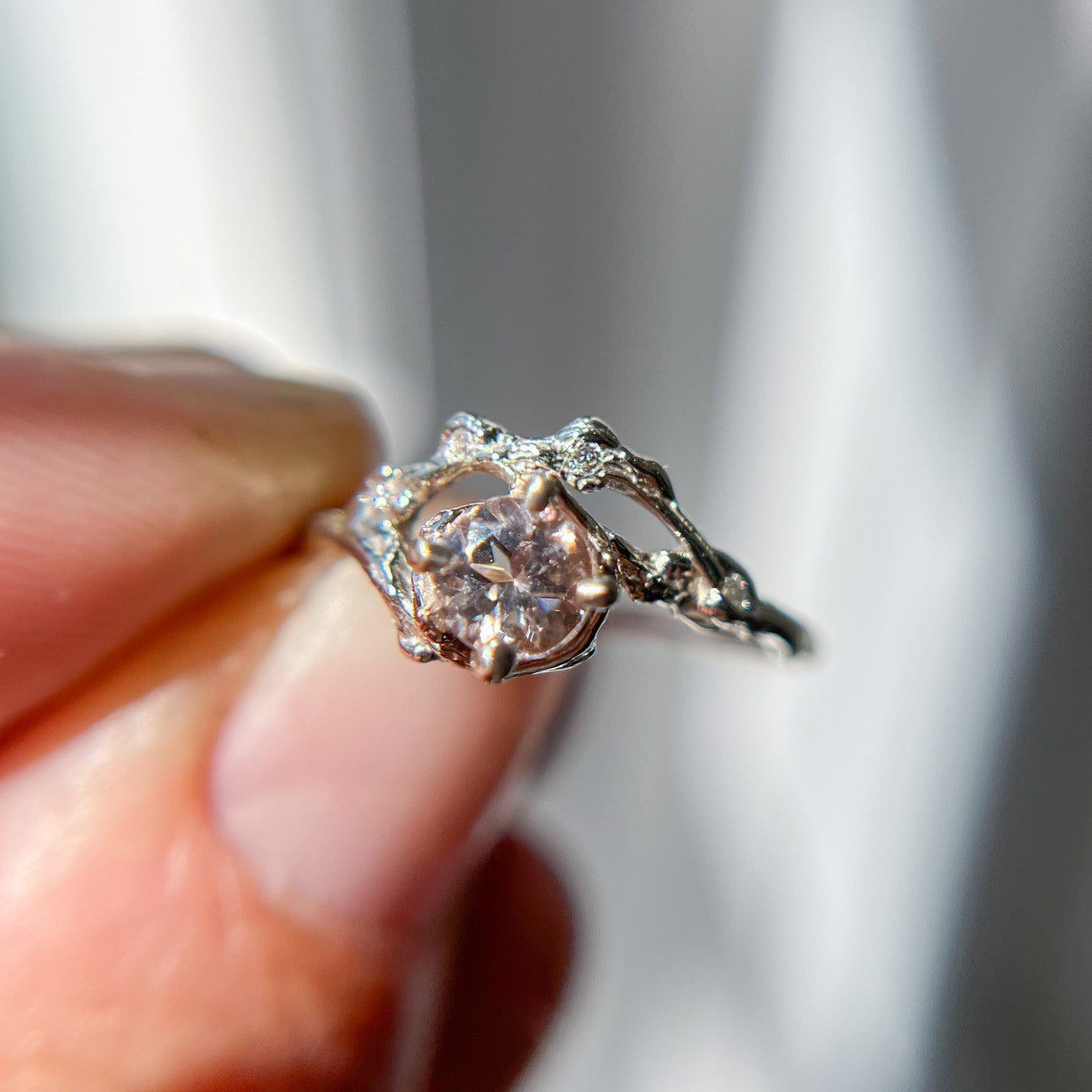 14K White Gold Naples Morganite Half Halo Ring