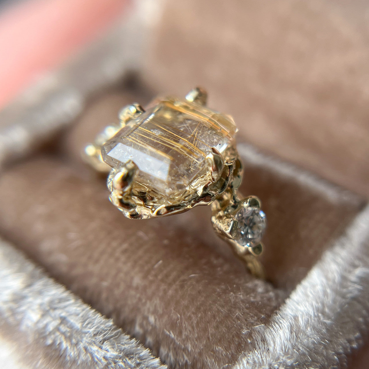 14K Yellow Gold Naples Rutilated Quartz Trio Ring by Olivia Ewing Jewelry