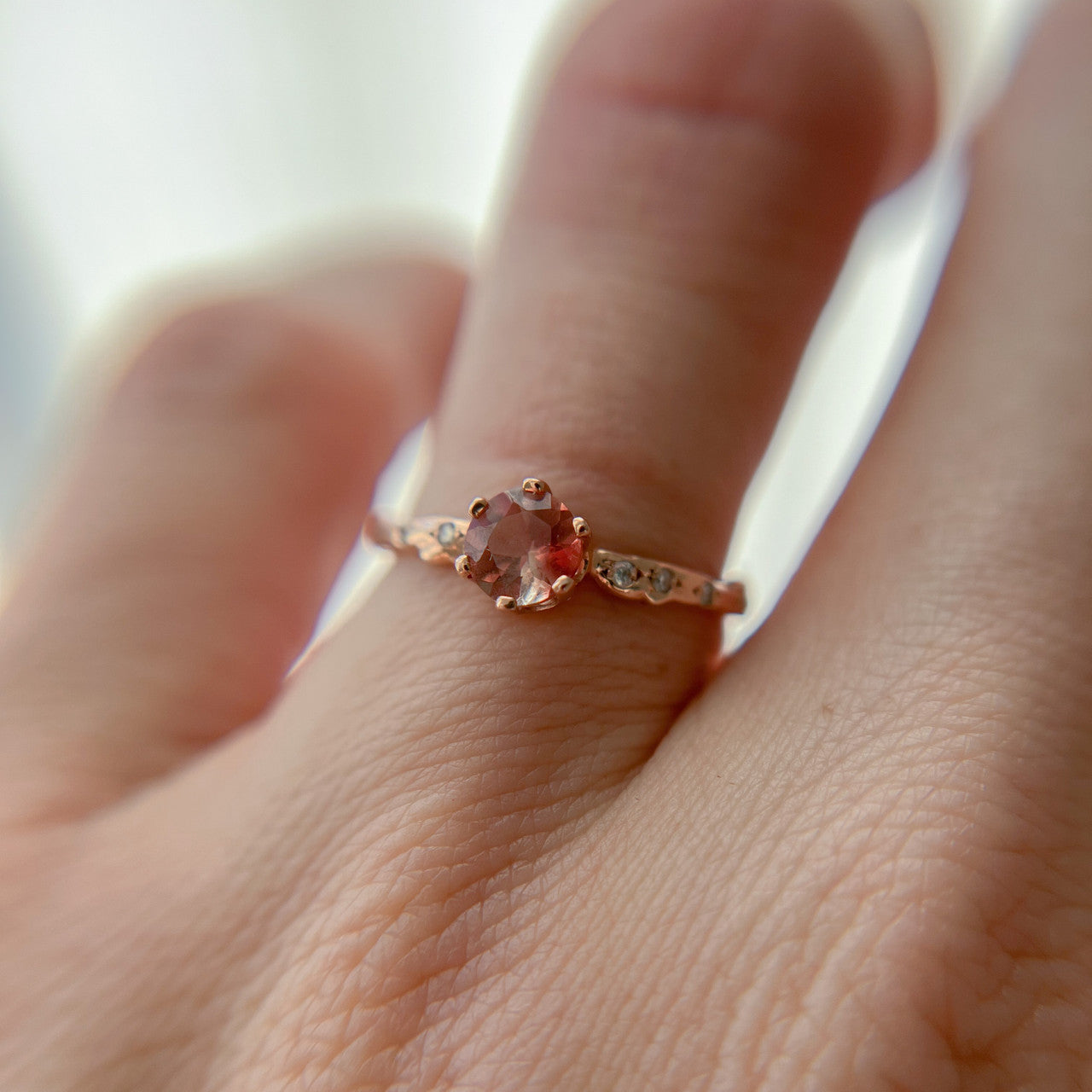 14K Rose Gold Bluebell Oregon Sunstone Solitaire Ring by Olivia Ewing Jewelry