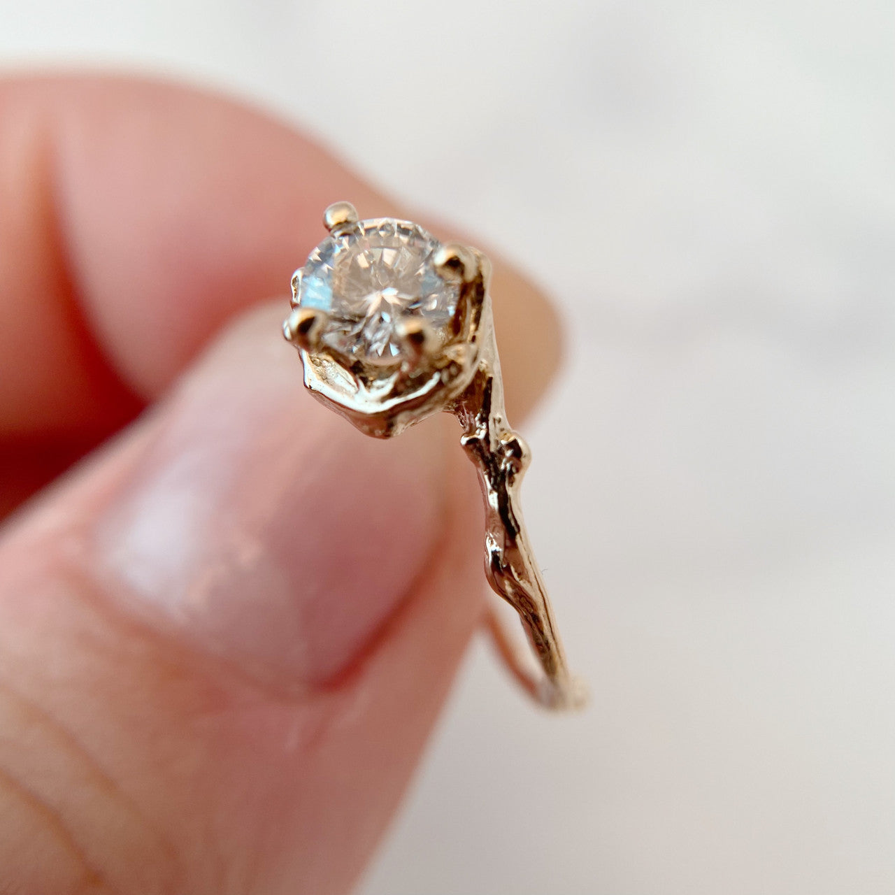 14K Yellow Gold Petite Naples Diamond Solitaire Ring by Olivia Ewing Jewelry