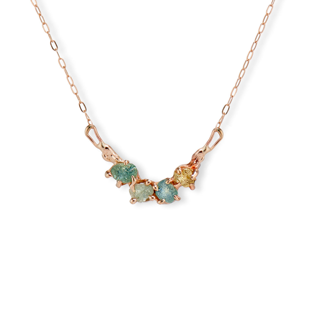 Rose Gold Garland Rough Montana Sapphire necklace by Olivia Ewing Jewelry