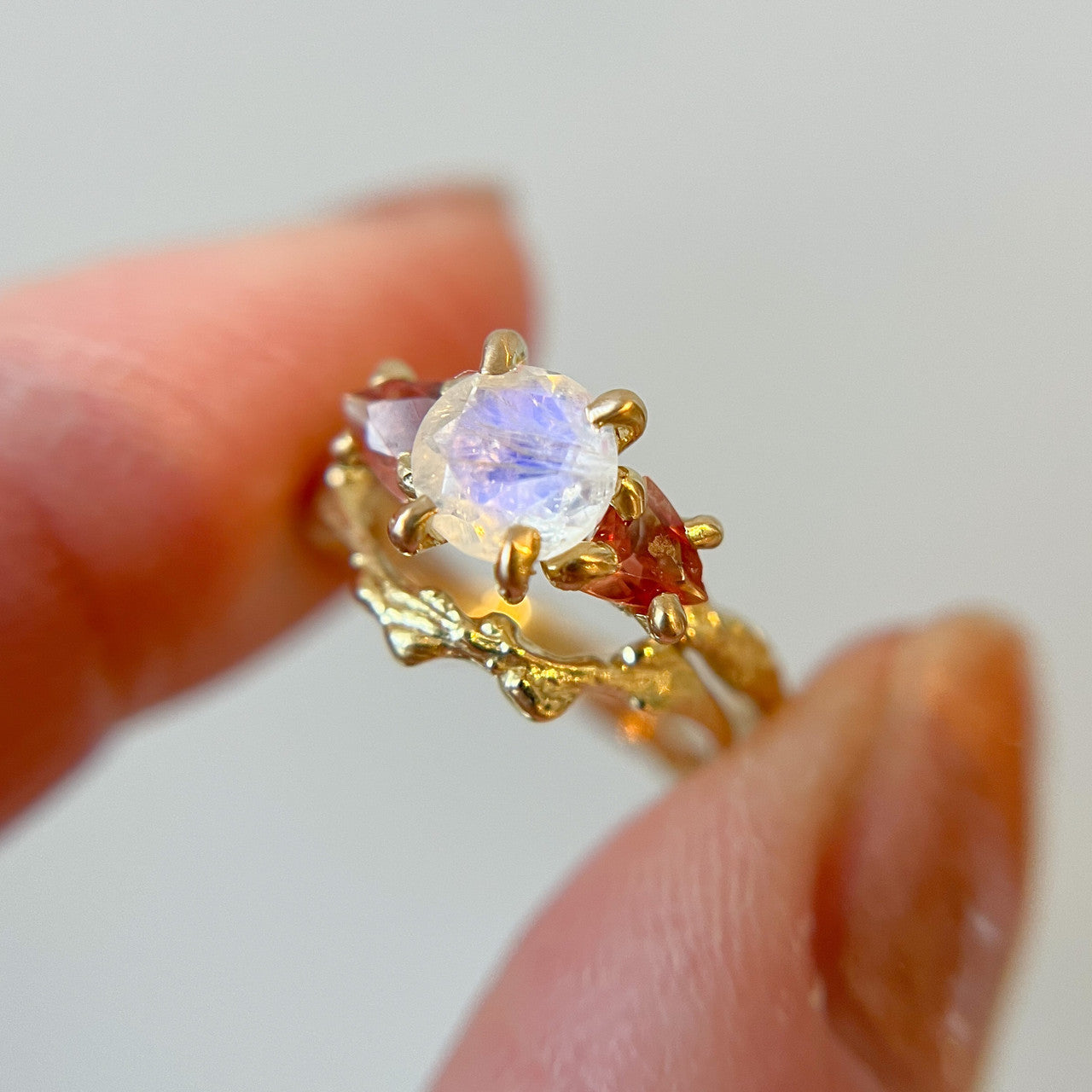 Naples Moonstone & Sunstone Three Stone Ring  - Ready To Ship