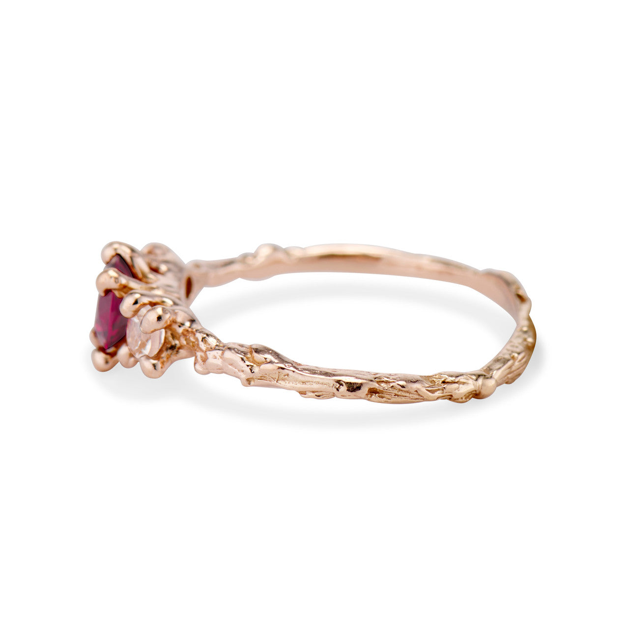 Naples Garnet and Moonstone Three Stone Ring  - Ready To Ship