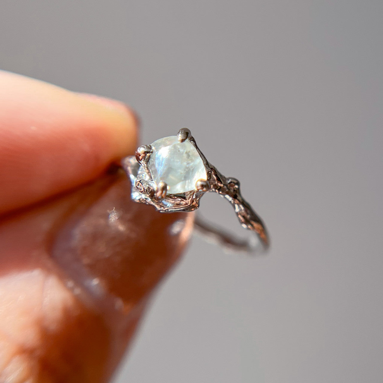 14K White Gold with Rhodium Plating Demi Naples Rough Montana Sapphire Solitaire Ring by Olivia Ewing Jewelry