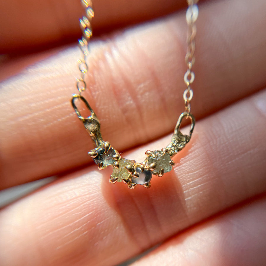 14K Yellow Gold Garland Rough Montana Sapphire Necklace