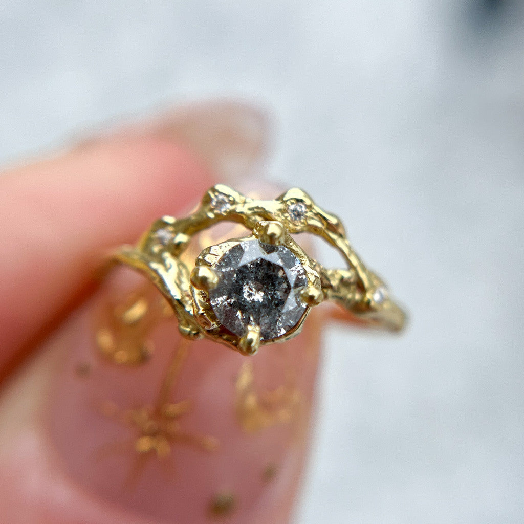 Demi Naples Half Halo w/Salt & Pepper Diamond